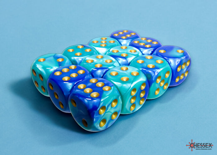 Chessex Gemini 16mm D6 Dice Blocks (266AA)-Blue-Gold/white-Chessex-Ace Cards & Collectibles