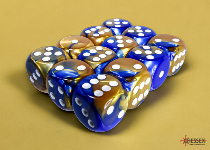 Chessex Gemini 16mm D6 Dice Blocks (266AA)-Blue-Gold/white-Chessex-Ace Cards & Collectibles