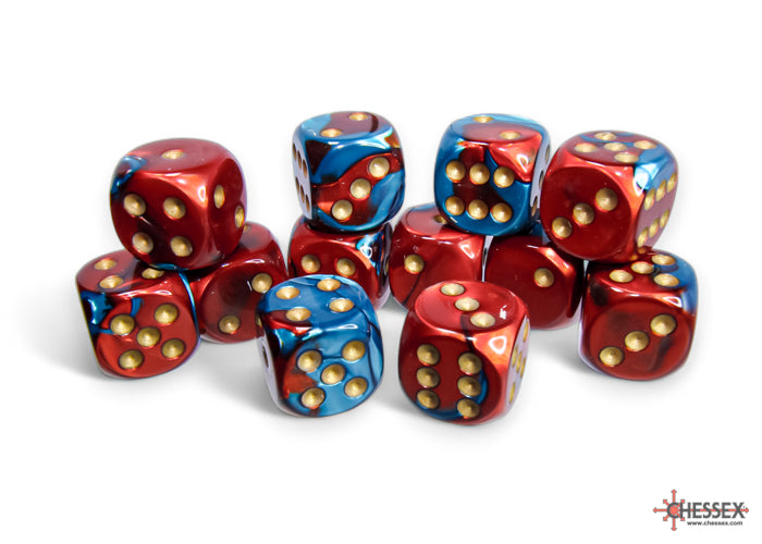 Chessex Gemini 16mm D6 Dice Blocks (266AA)-Blue-Gold/white-Chessex-Ace Cards & Collectibles