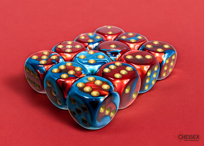 Chessex Gemini 16mm D6 Dice Blocks (266AA)-Blue-Gold/white-Chessex-Ace Cards & Collectibles
