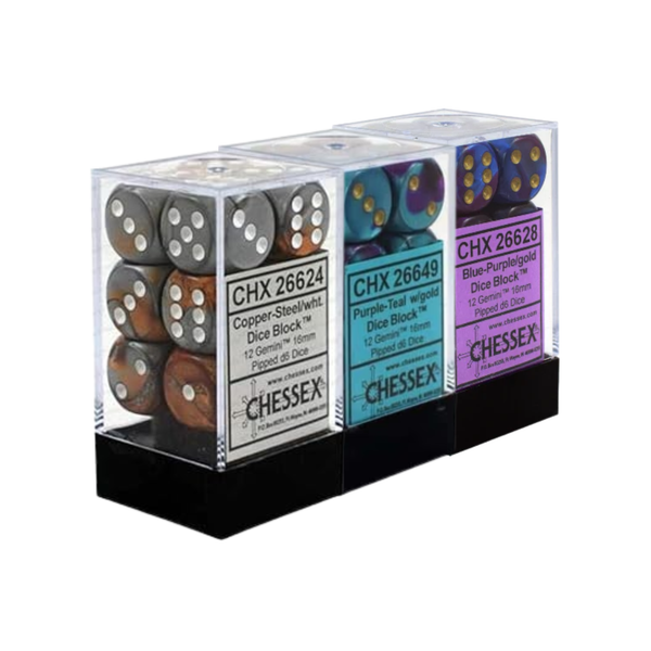 Chessex Gemini 16mm D6 Dice Blocks (266AA)-Blue-Gold/white-Chessex-Ace Cards & Collectibles