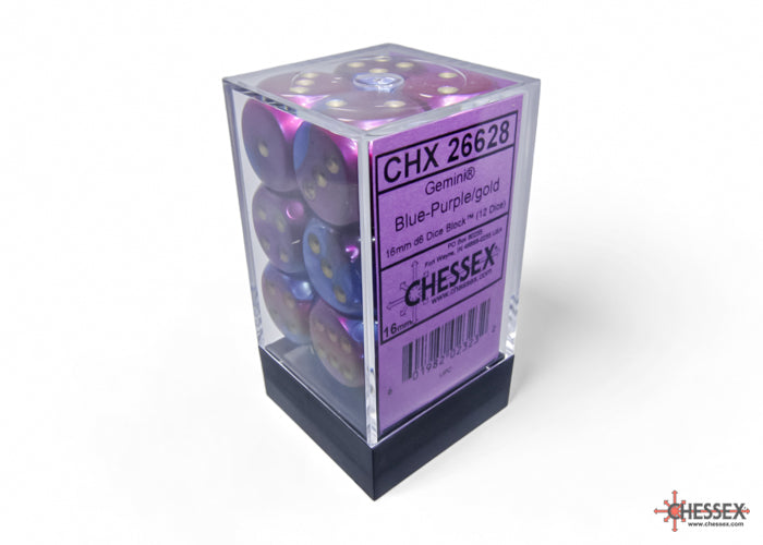 Chessex Gemini 16mm D6 Dice Blocks (266AA)-Blue-Purple/gold-Chessex-Ace Cards & Collectibles