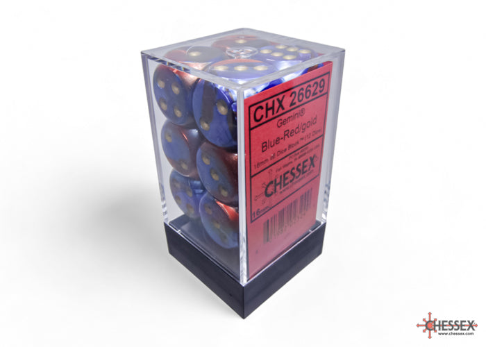 Chessex Gemini 16mm D6 Dice Blocks (266AA)-Blue-Red/gold-Chessex-Ace Cards & Collectibles