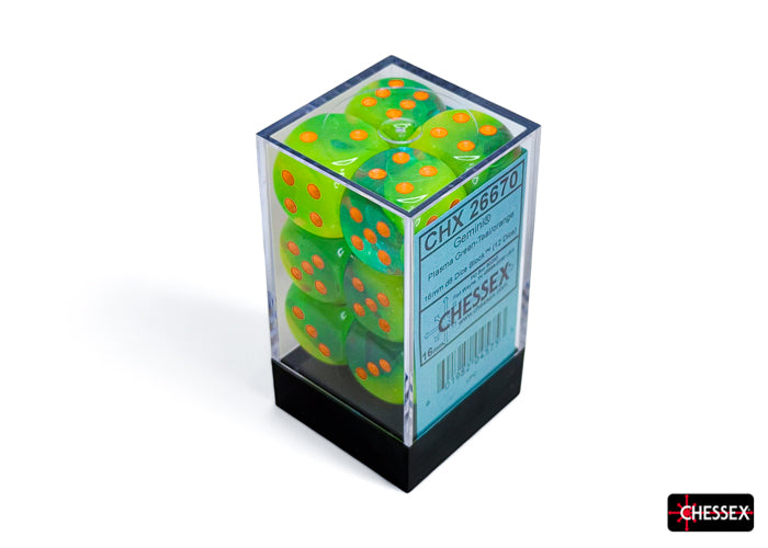 Chessex Gemini 16mm D6 Dice Blocks (266AA)-PlasmaGreen T/O-Chessex-Ace Cards & Collectibles