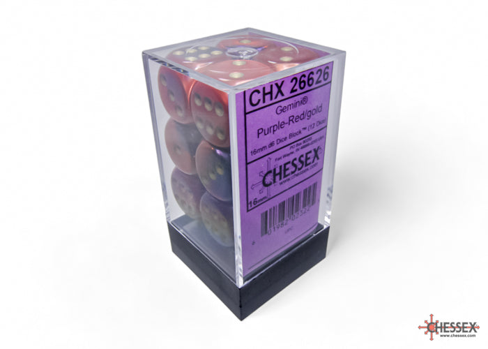 Chessex Gemini 16mm D6 Dice Blocks (266AA)-Purple-Red/gold-Chessex-Ace Cards & Collectibles