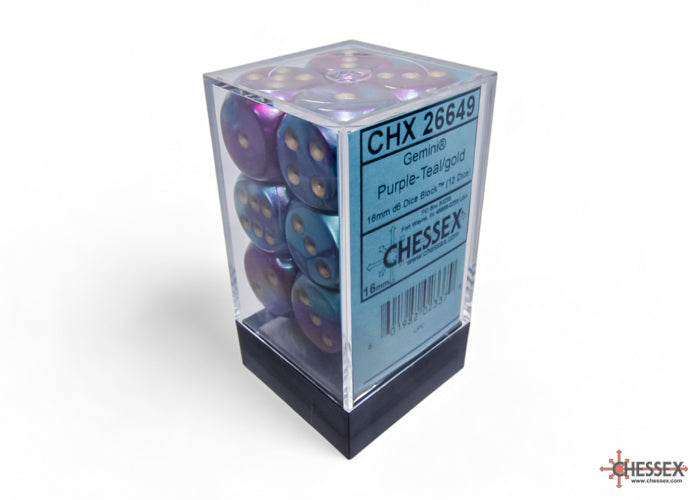 Chessex Gemini 16mm D6 Dice Blocks (266AA)-Purple-Teal/gold-Chessex-Ace Cards & Collectibles