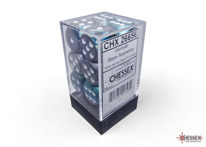 Chessex Gemini 16mm D6 Dice Blocks (266AA)-Steel-Teal/white-Chessex-Ace Cards & Collectibles