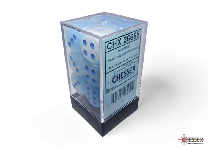 Chessex Gemini 16mm D6 Dice Blocks (266AA)-Turquoise-White/blue-Chessex-Ace Cards & Collectibles