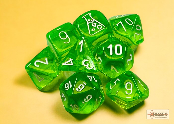 Chessex Lab Dice 7 Polyhedral Dice Set-Rad Green/White-Chessex-Ace Cards & Collectibles