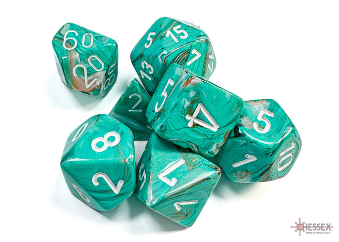 Chessex Lab Dice Marble Polyhedral 7-Dice Set-Calcite/Blue-Chessex-Ace Cards &amp; Collectibles