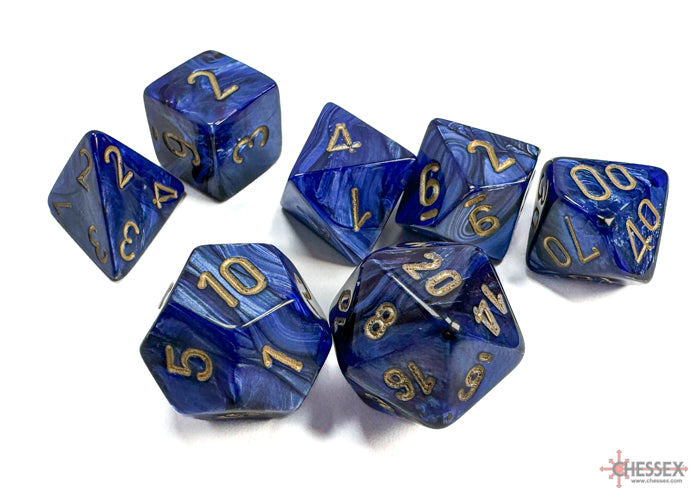 Chessex Lab Dice Scarab Polyhedral 7-Dice Set-Royal Blue/Gold-Chessex-Ace Cards & Collectibles