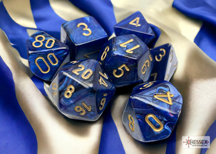 Chessex Lab Dice Scarab Polyhedral 7-Dice Set-Royal Blue/Gold-Chessex-Ace Cards &amp; Collectibles