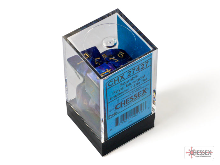 Chessex Lab Dice Scarab Polyhedral 7-Dice Set-Royal Blue/Gold-Chessex-Ace Cards &amp; Collectibles