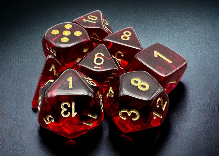 Chessex Lab Dice Translucent Polyhedral 7-Dice Set-Crimson/Gold-Chessex-Ace Cards &amp; Collectibles