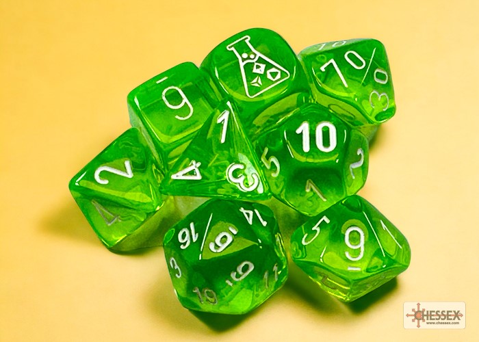 Chessex Lab Dice Translucent Polyhedral 7-Dice Set-Rad Green/White-Chessex-Ace Cards &amp; Collectibles