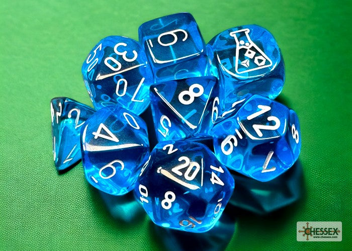 Chessex Lab Dice Translucent Polyhedral 7-Dice Set-Tropical Blue/White-Chessex-Ace Cards &amp; Collectibles