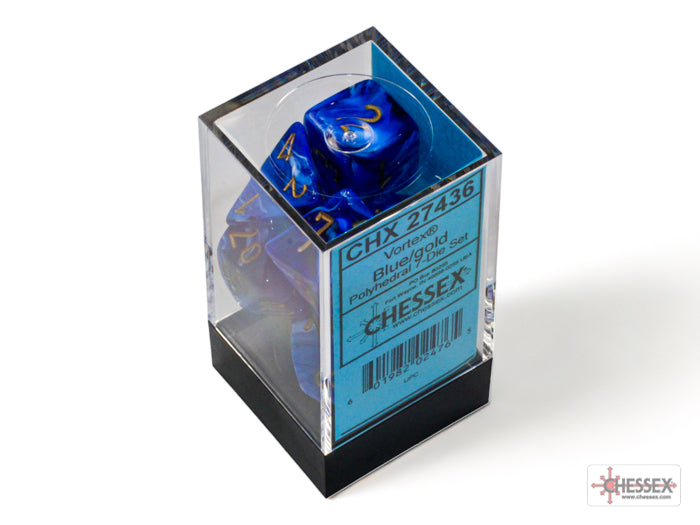 Chessex Lab Dice Vortex Polyhedral 7-Dice Set-Blue/Gold-Chessex-Ace Cards &amp; Collectibles