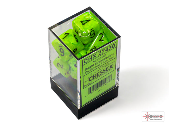 Chessex Lab Dice Vortex Polyhedral 7-Dice Set-Bright Green/Black-Chessex-Ace Cards &amp; Collectibles