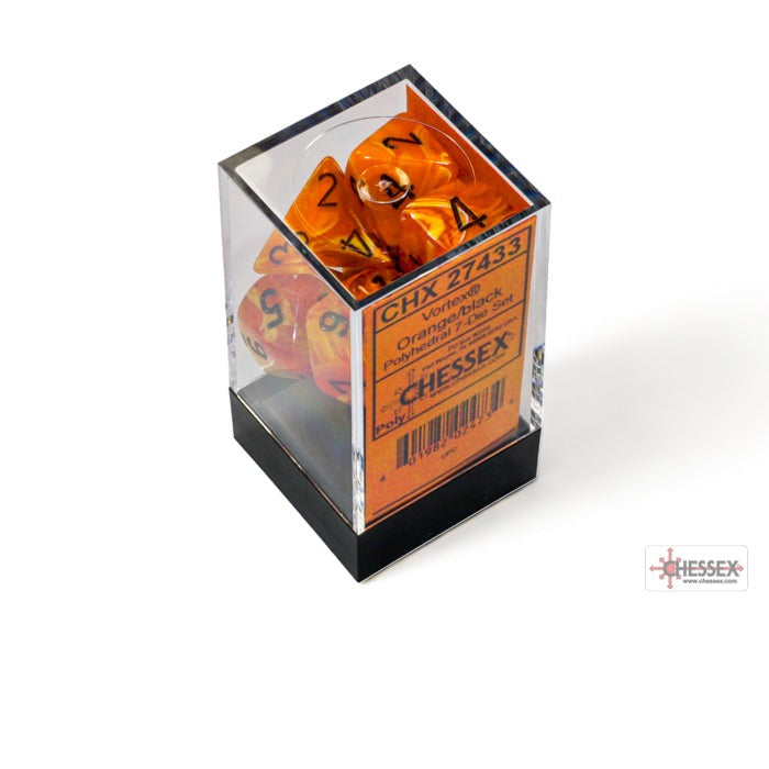 Chessex Lab Dice Vortex Polyhedral 7-Dice Set-Orange/Black-Chessex-Ace Cards &amp; Collectibles