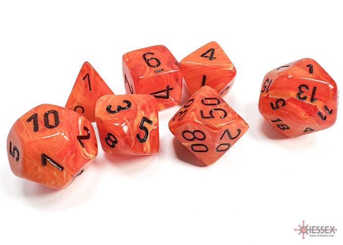 Chessex Lab Dice Vortex Polyhedral 7-Dice Set-Orange/Black-Chessex-Ace Cards &amp; Collectibles