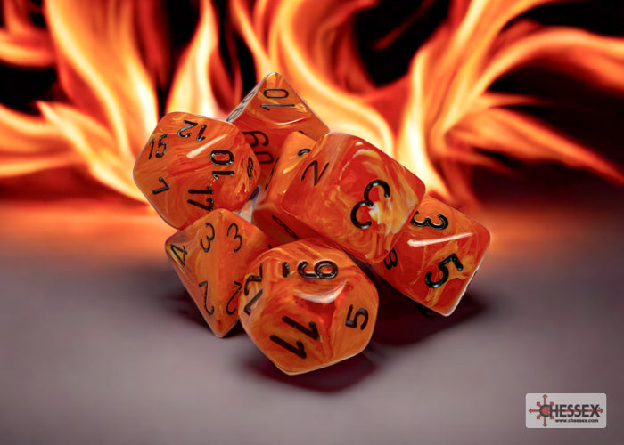 Chessex Lab Dice Vortex Polyhedral 7-Dice Set-Orange/Black-Chessex-Ace Cards &amp; Collectibles