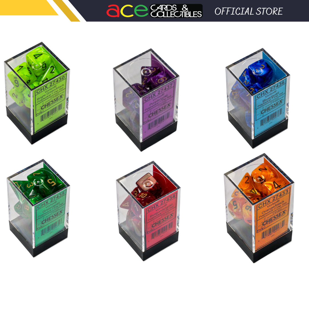 Chessex Lab Dice Vortex Polyhedral 7-Dice Set-Orange/Black-Chessex-Ace Cards &amp; Collectibles