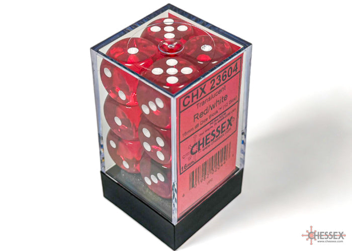Chessex Translucent 16mm Dice Blocks (236AA)-16mm Red/white-Chessex-Ace Cards & Collectibles
