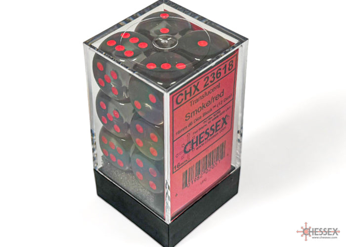 Chessex Translucent 16mm Dice Blocks (236AA)-16mm Smoke/red-Chessex-Ace Cards & Collectibles