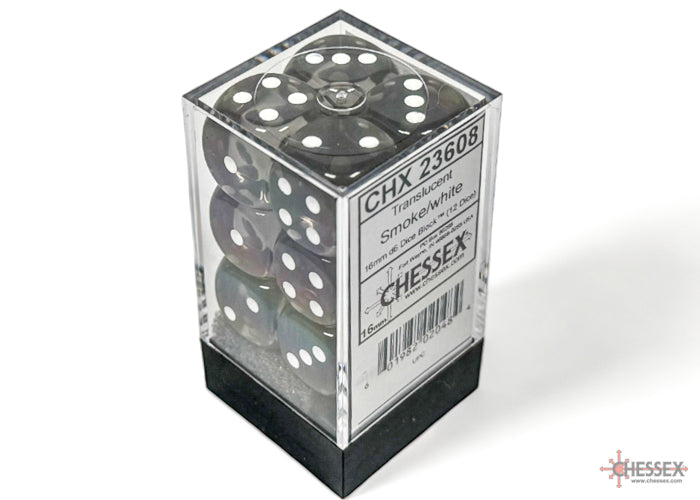 Chessex Translucent 16mm Dice Blocks (236AA)-16mm Smoke/white-Chessex-Ace Cards & Collectibles