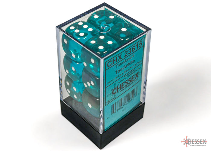 Chessex Translucent 16mm Dice Blocks (236AA)-16mm Teal/white-Chessex-Ace Cards & Collectibles