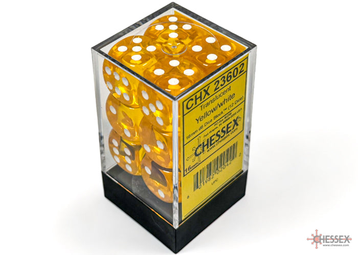 Chessex Translucent 16mm Dice Blocks (236AA)-16mm Yellow/white-Chessex-Ace Cards & Collectibles
