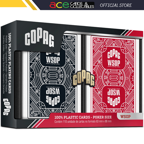 Copag 100% Plastic Poker WSOP - 100% Plastic Poker Size Jumbo Index Black/Red Double Deck-Copag-Ace Cards & Collectibles