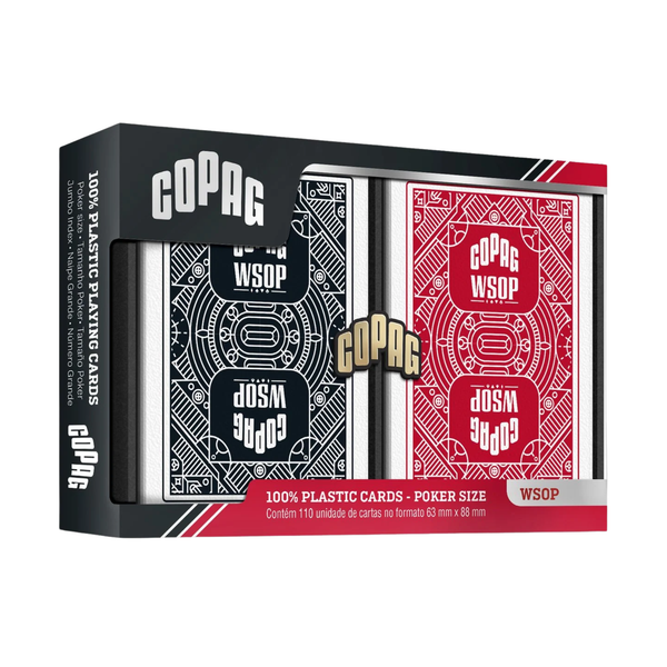 Copag 100% Plastic Poker WSOP - 100% Plastic Poker Size Jumbo Index Black/Red Double Deck-Copag-Ace Cards & Collectibles