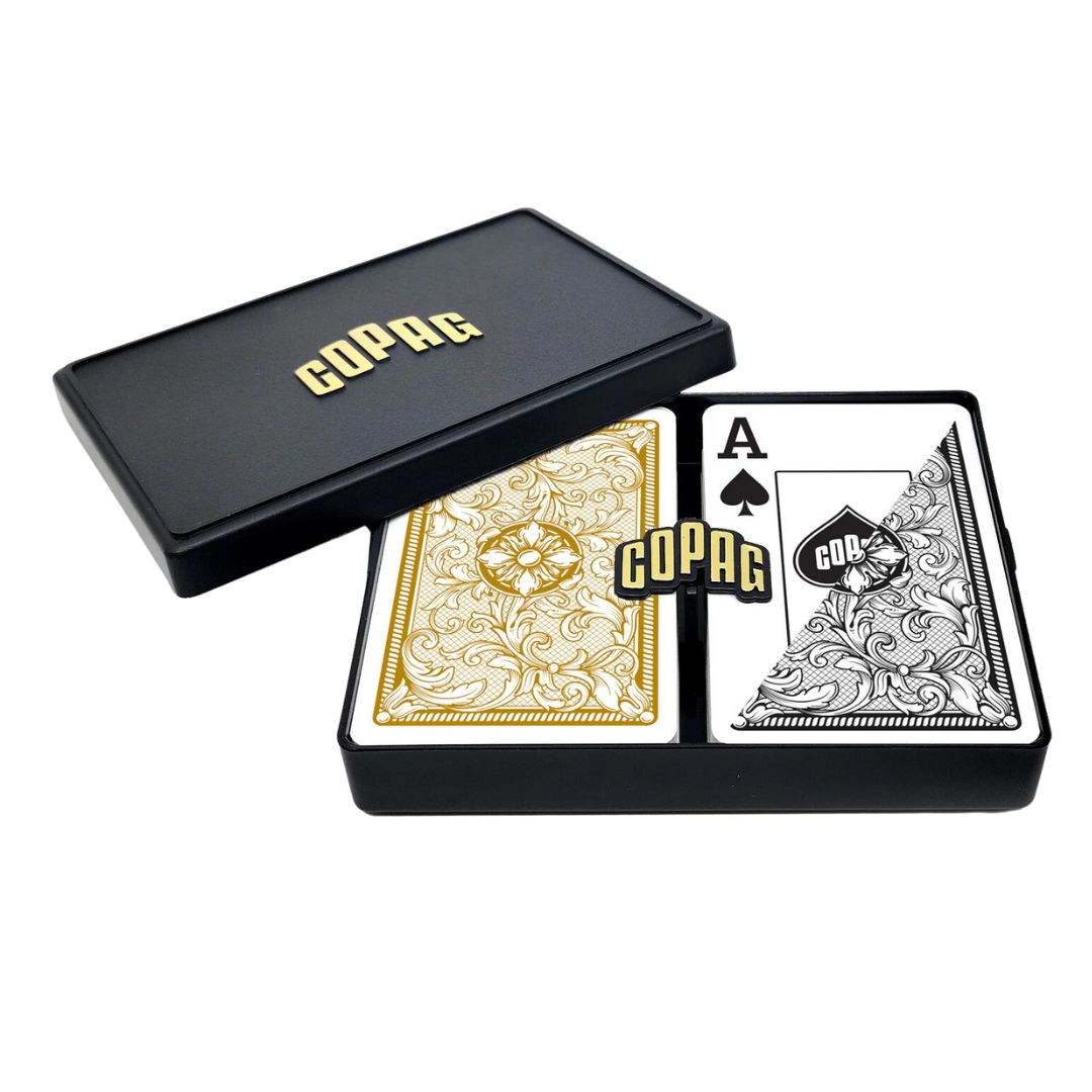 Copag 1546 100% Plastic Playing Cards - Bridge Size Jumbo Index Double Deck Set-Black/Gold-Copag-Ace Cards &amp; Collectibles