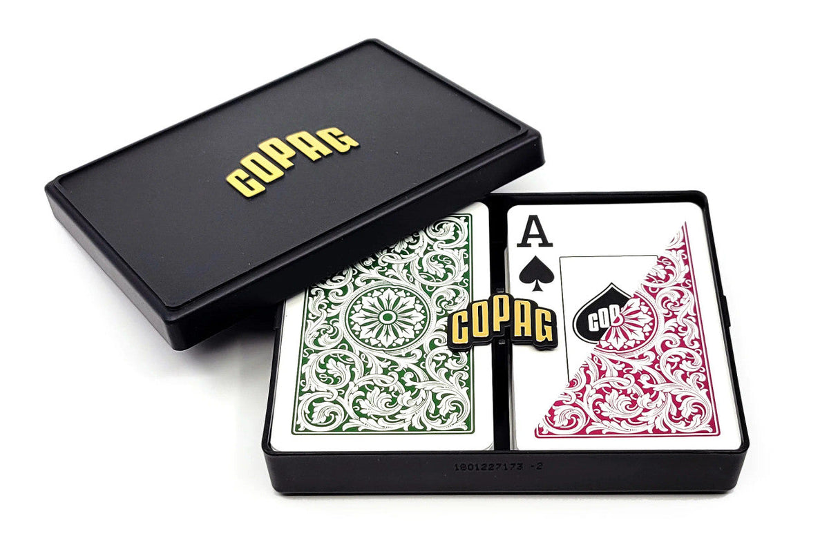 Copag 1546 100% Plastic Playing Cards - Bridge Size Jumbo Index Double Deck Set-Green/Burgundy-Copag-Ace Cards &amp; Collectibles