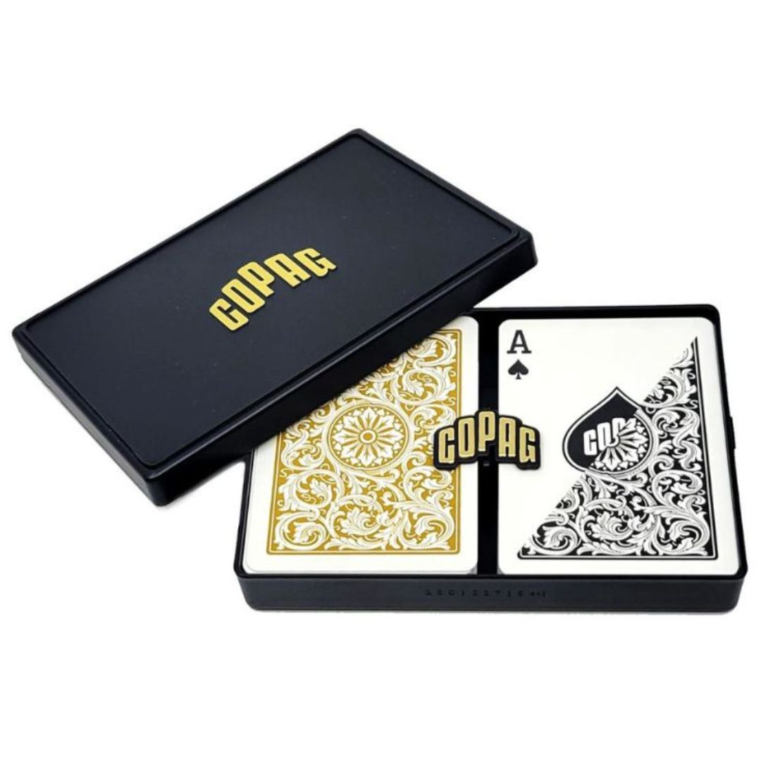 Copag 1546 100% Plastic Playing Cards - Poker Size Regular Index Double Deck Set-Black/Gold-Copag-Ace Cards &amp; Collectibles