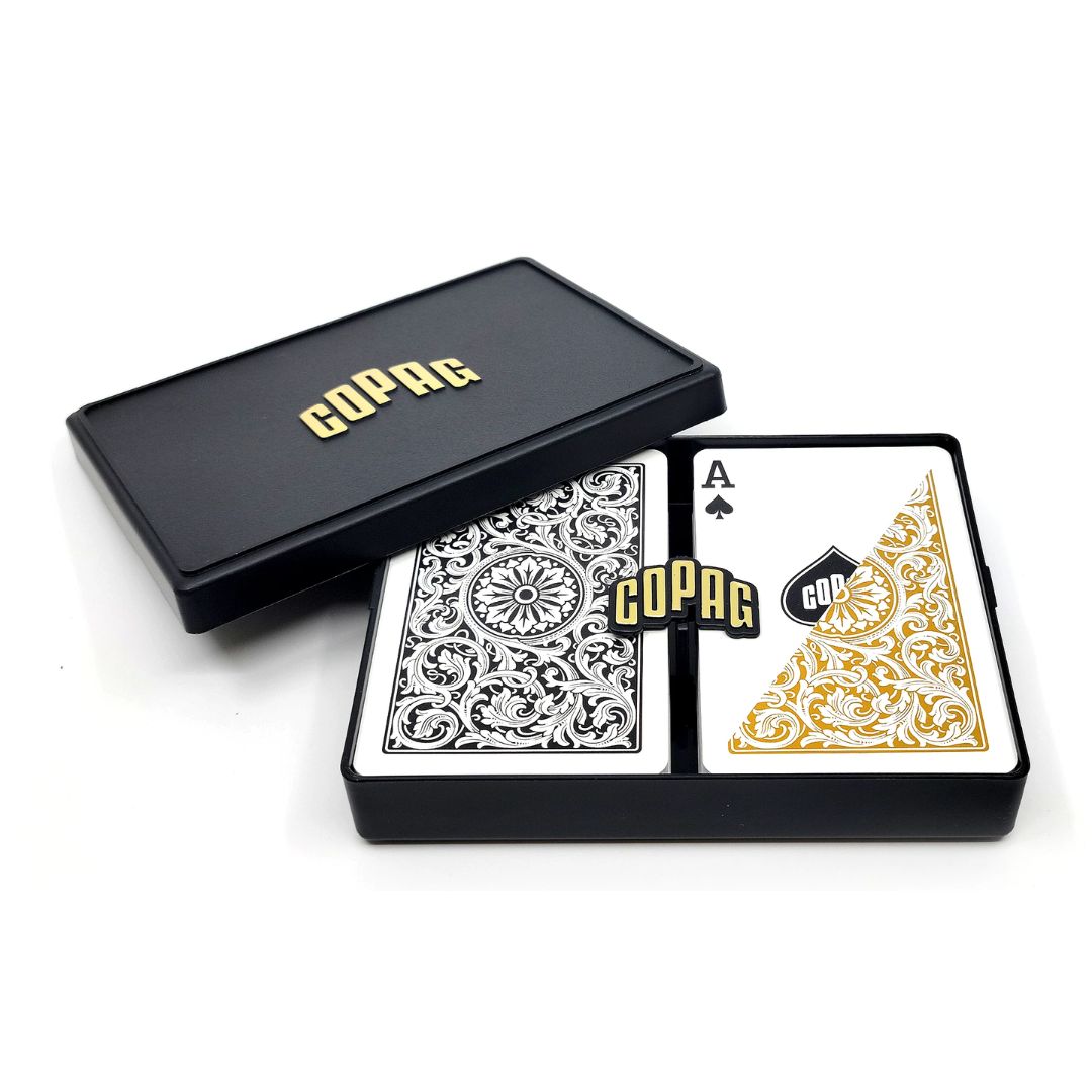 Copag 1546 Plastic Playing Cards - Bridge Size Regular Index Double Deck Set-Black/Gold-Copag-Ace Cards &amp; Collectibles