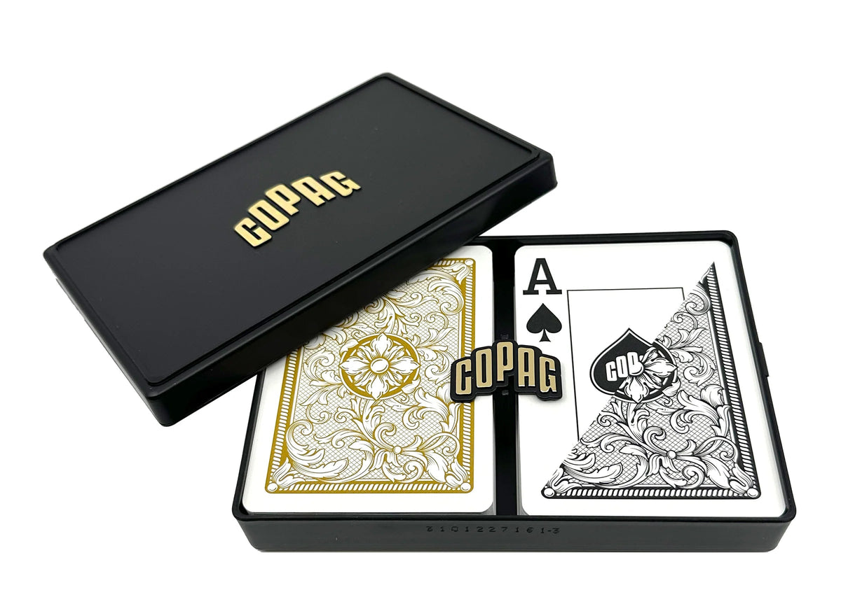 Copag Legacy 100% Plastic Playing Cards Poker Size Jumbo Index Double Deck Set-Black/Gold-Copag-Ace Cards &amp; Collectibles