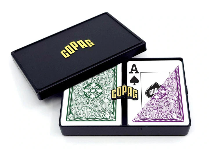 Copag Legacy 100% Plastic Playing Cards Poker Size Jumbo Index Double Deck Set-Green/Purple-Copag-Ace Cards &amp; Collectibles