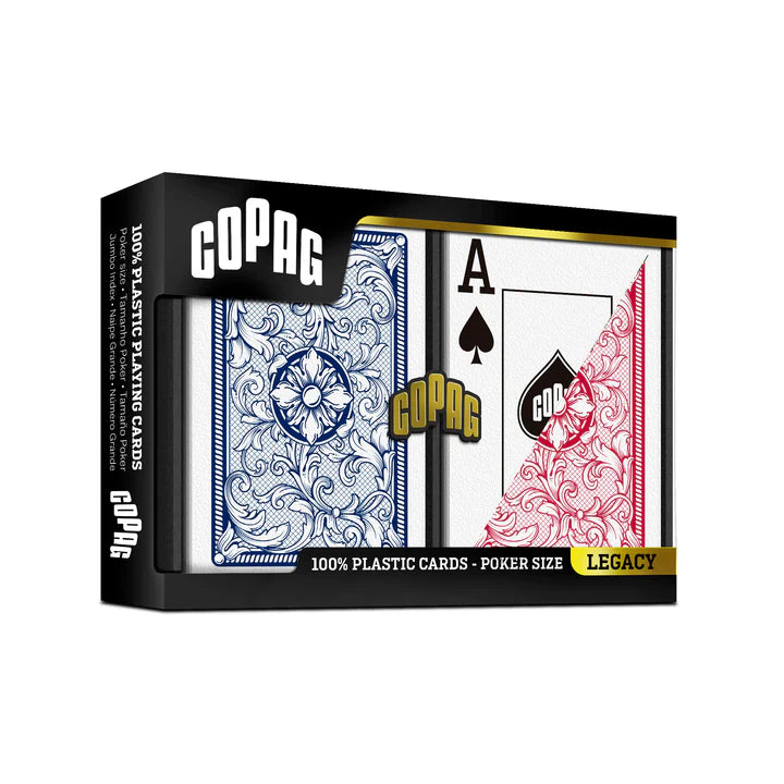 Copag Legacy 100% Plastic Playing Cards Poker Size Jumbo Index Double Deck Set-Red/Blue-Copag-Ace Cards &amp; Collectibles