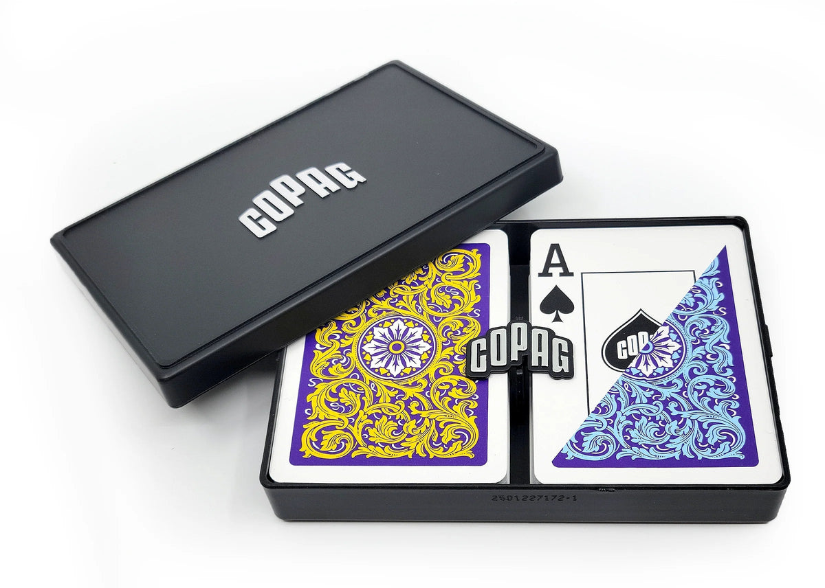 Copag Neoteric Poker Size Jumbo Index Double Deck Set-Violet/Yellow/Blue-Copag-Ace Cards &amp; Collectibles