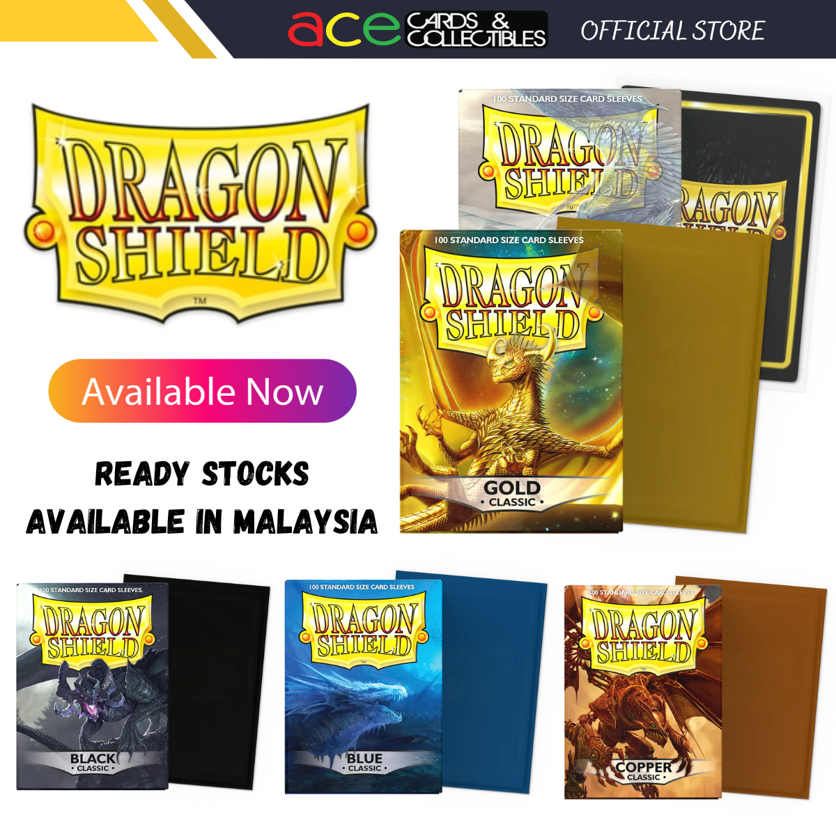 Dragon Shield Classic Sleeve Standard Size 100pcs-Clear Classic-Dragon Shield-Ace Cards & Collectibles