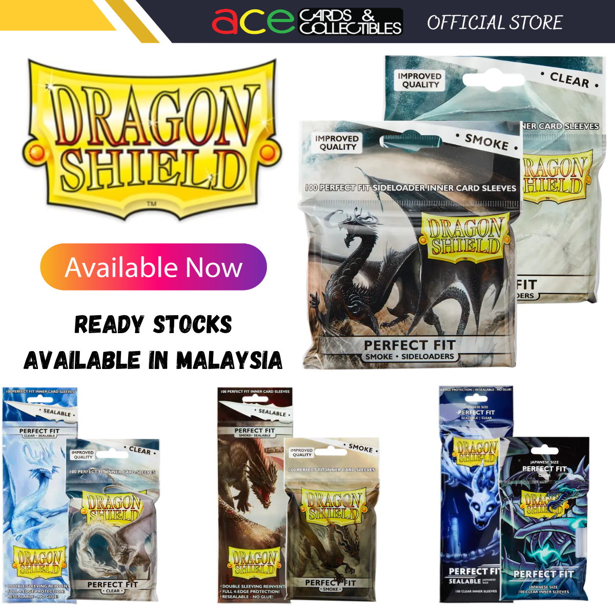 Dragon Shield Sleeve Perfect Fit 100pcs (Standard & Japanese Size)-Toploader (Clear)-Dragon Shield-Ace Cards & Collectibles