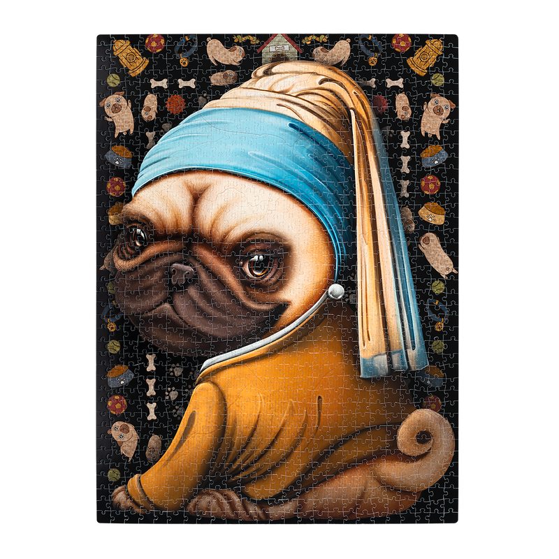 EXPLODING KITTENS 1000 Piece Puzzle PUG WITH A PEARL EARRING (PPUG-1K-6) EN-EXPLODING KITTENS-Ace Cards & Collectibles