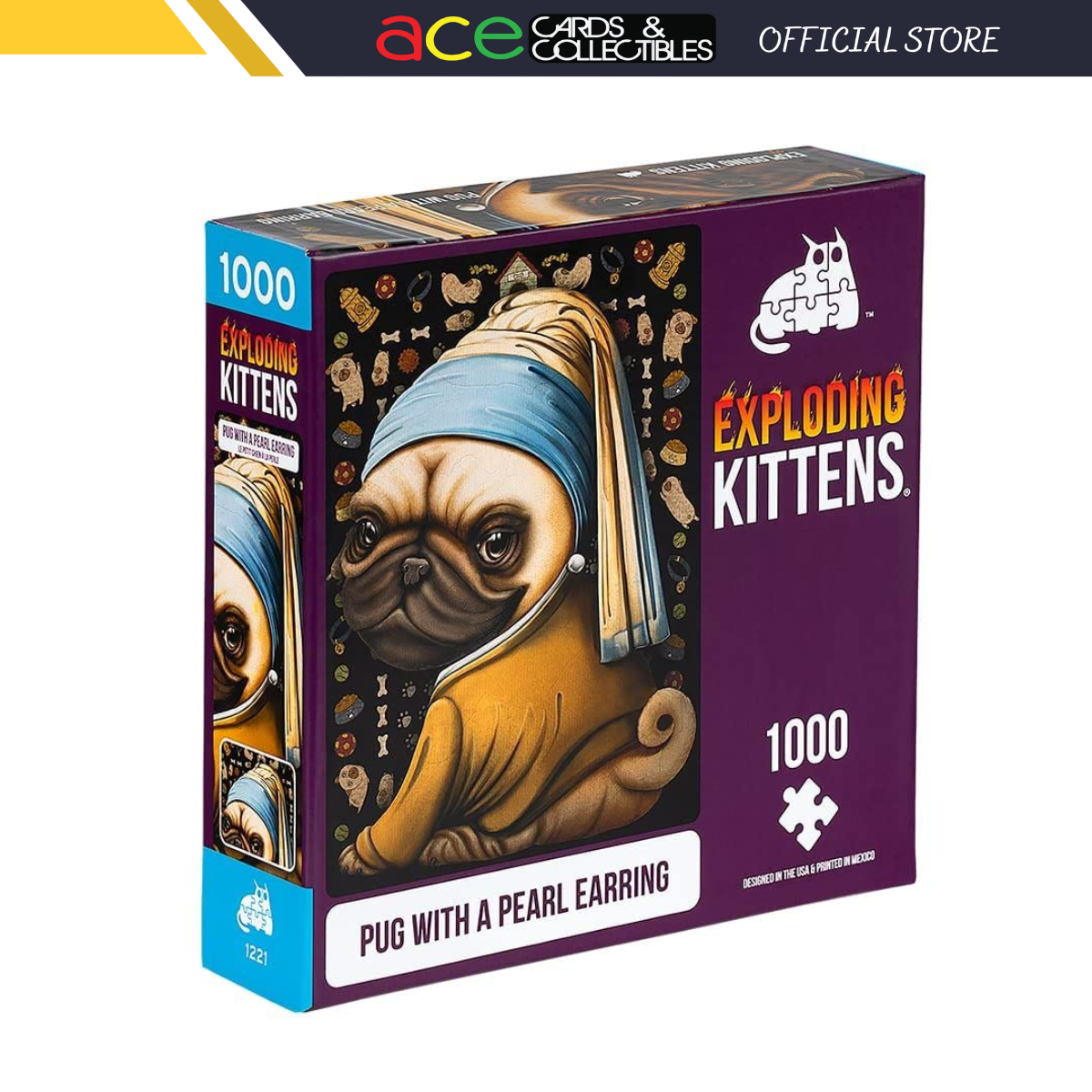 EXPLODING KITTENS 1000 Piece Puzzle PUG WITH A PEARL EARRING (PPUG-1K-6) EN-EXPLODING KITTENS-Ace Cards & Collectibles
