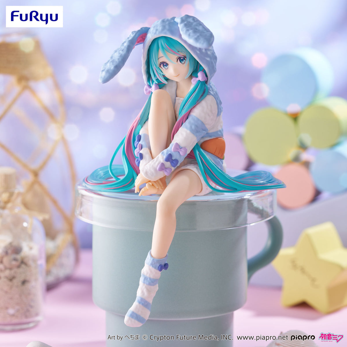 Hatsune Miku FURYU Noodle Stopper Figure "Hatsune Miku" (Rabbit Ear Hood Pajama Blue Color ver.)-FuRyu-Ace Cards & Collectibles