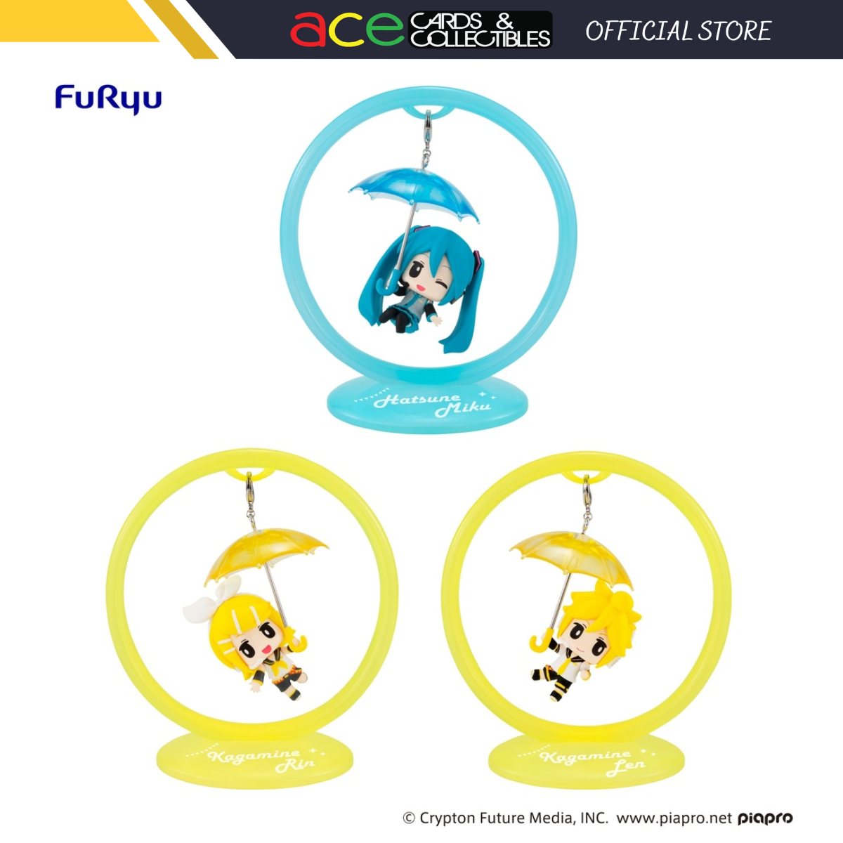 Hatsune Miku Trapeze Figure &quot;Miku/Rin/Len&quot;-Complete Set of 3-FuRyu-Ace Cards &amp; Collectibles