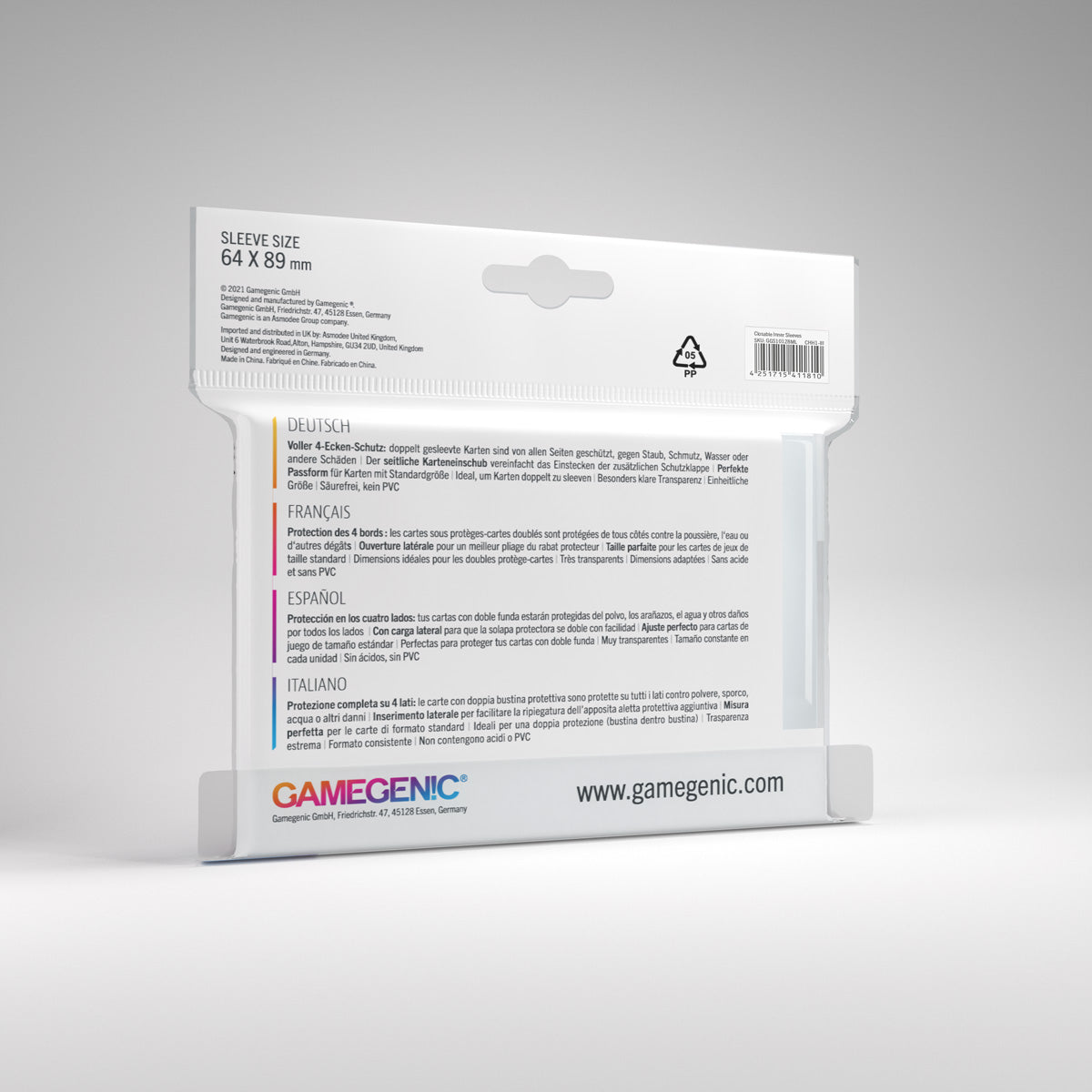 Gamegenic Sleeve Standard Size 100pcs "Closable Inner Sleeves"-Gamegenic-Ace Cards & Collectibles