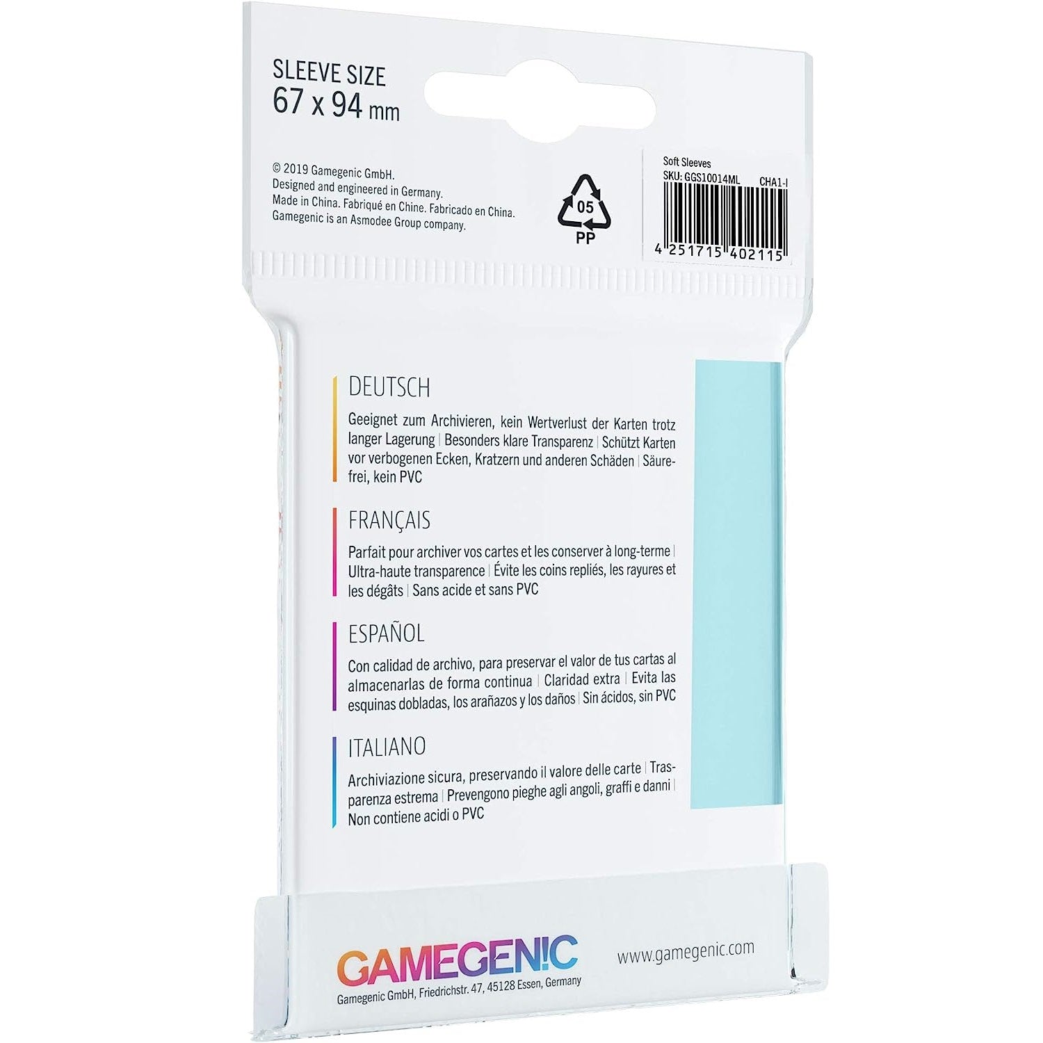 Gamegenic Sleeve Standard Size 100pcs "Soft Sleeves" (Penny Sleeve)-Gamegenic-Ace Cards & Collectibles
