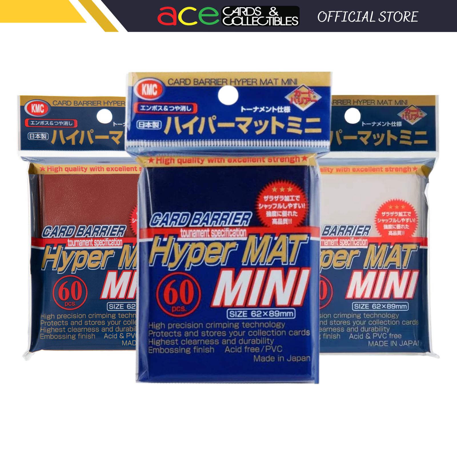 KMC Sleeve Hyper Mat Mini Size 60pcs Color Sleeve (Japanese Size)-Mat Mini Clear-KMC-Ace Cards & Collectibles